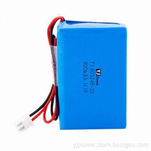 12V Li-polymer battery pack with 603248-3S 900mAh with 18 x 32 x 48mm, 54g